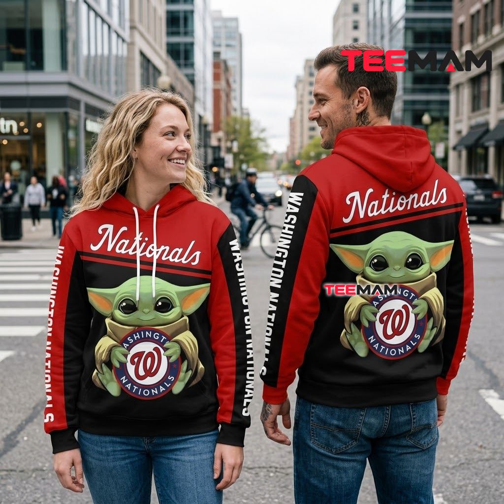 Washington Nationals 3D Hoodie Baby Yoda Hug Logo Back Washington Nationals 3D Hoodie Baby Yoda Hug Logo Back