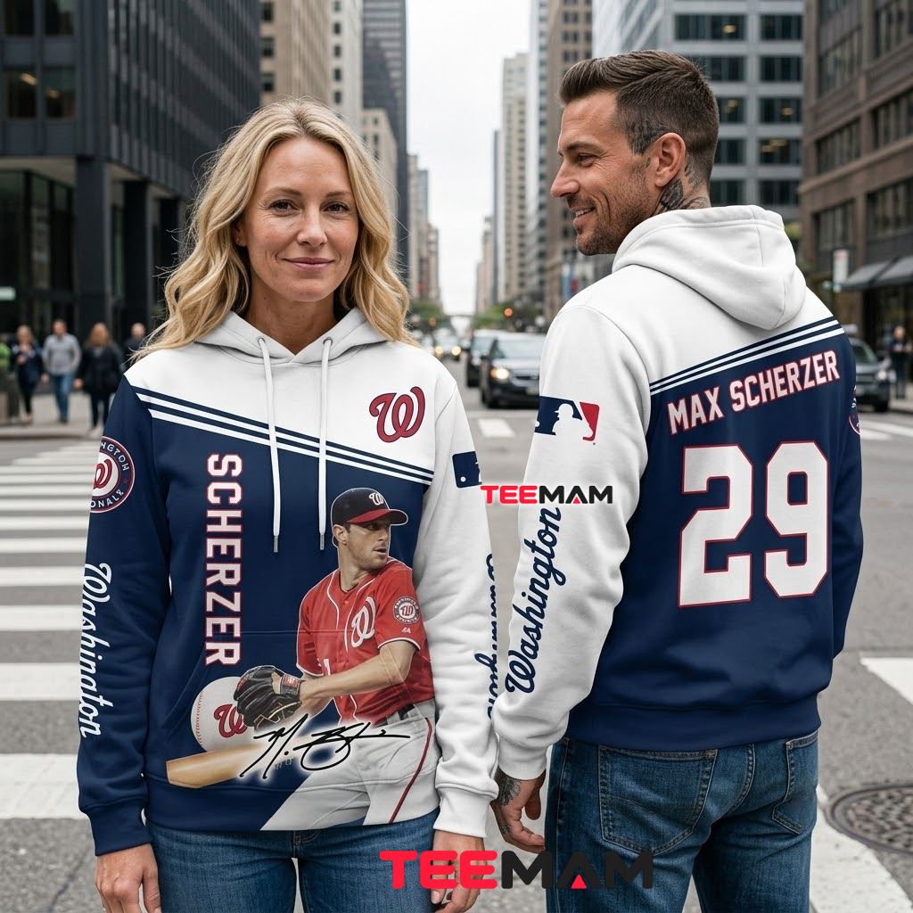 Washington Nationals 3D Hoodie Max Scherzer 29 Player Portrait Back Washington Nationals 3D Hoodie Max Scherzer 29 Player Portrait Back