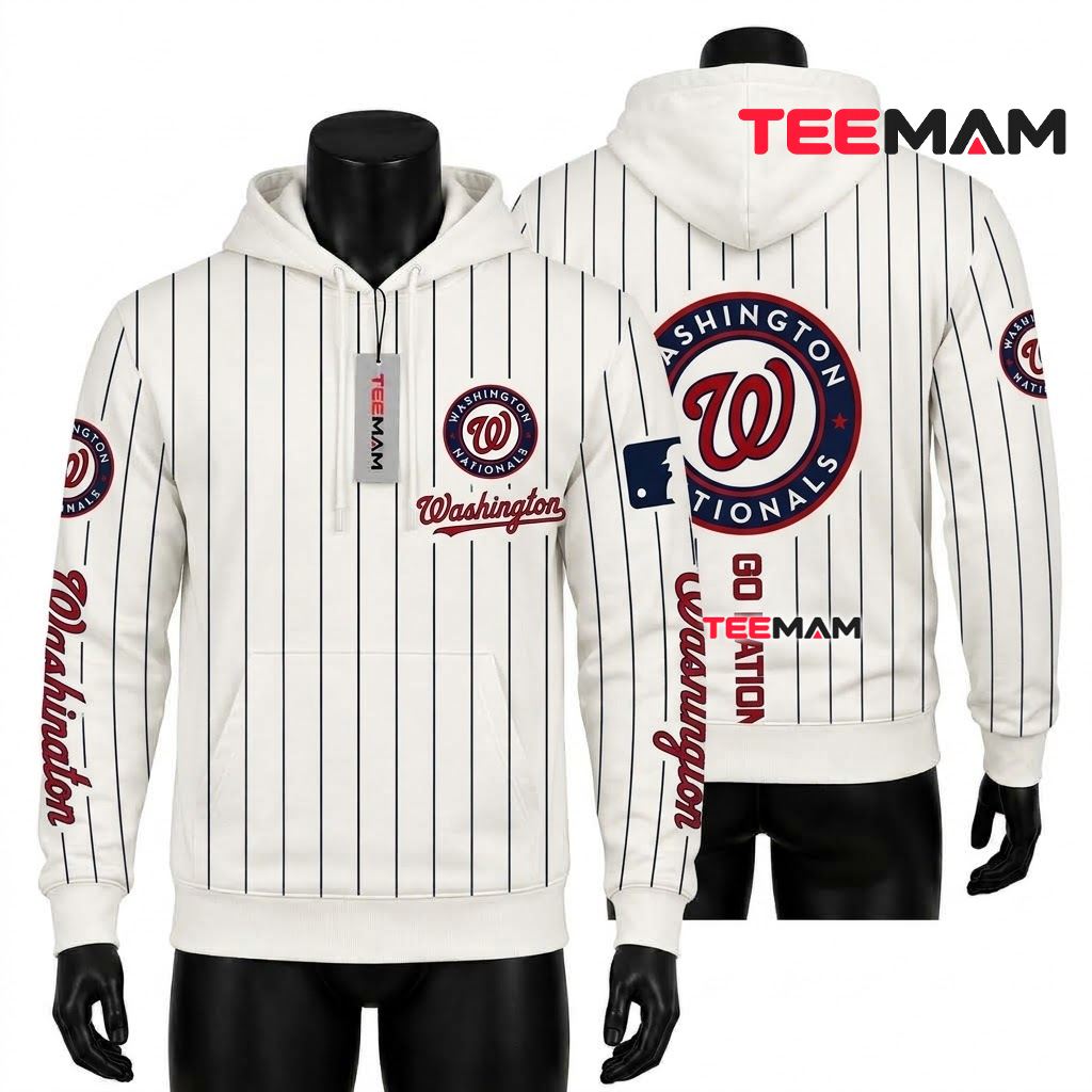 Washington Nationals 3D Hoodie Pinstripe Jersey Go Nationals Front