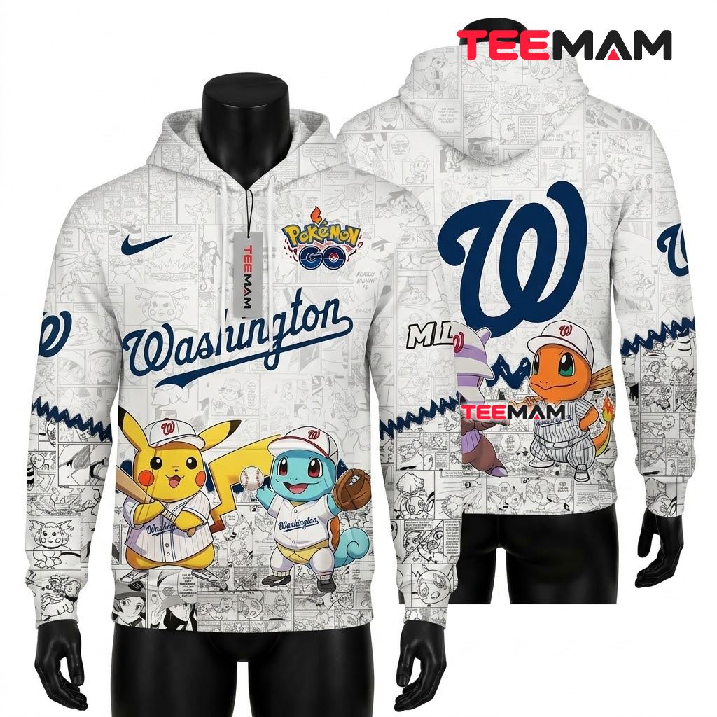 Washington Nationals 3D Hoodie Pokemon Pikachu Squirtle Baseball Front