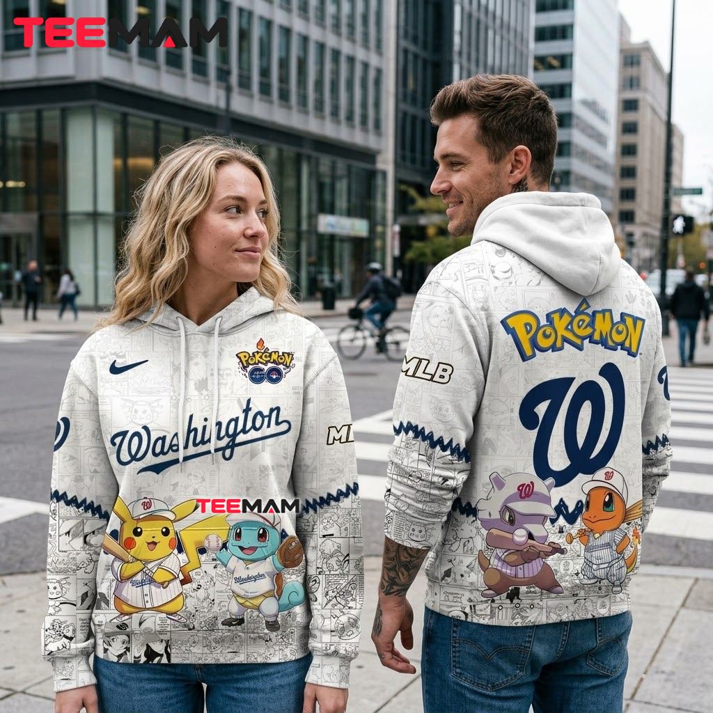 Washington Nationals 3D Hoodie Pokemon Pikachu Squirtle Baseball Back Washington Nationals 3D Hoodie Pokemon Pikachu Squirtle Baseball Back