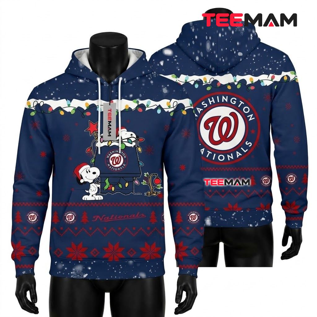 Washington Nationals 3D Hoodie Snoopy Christmas Doghouse Front