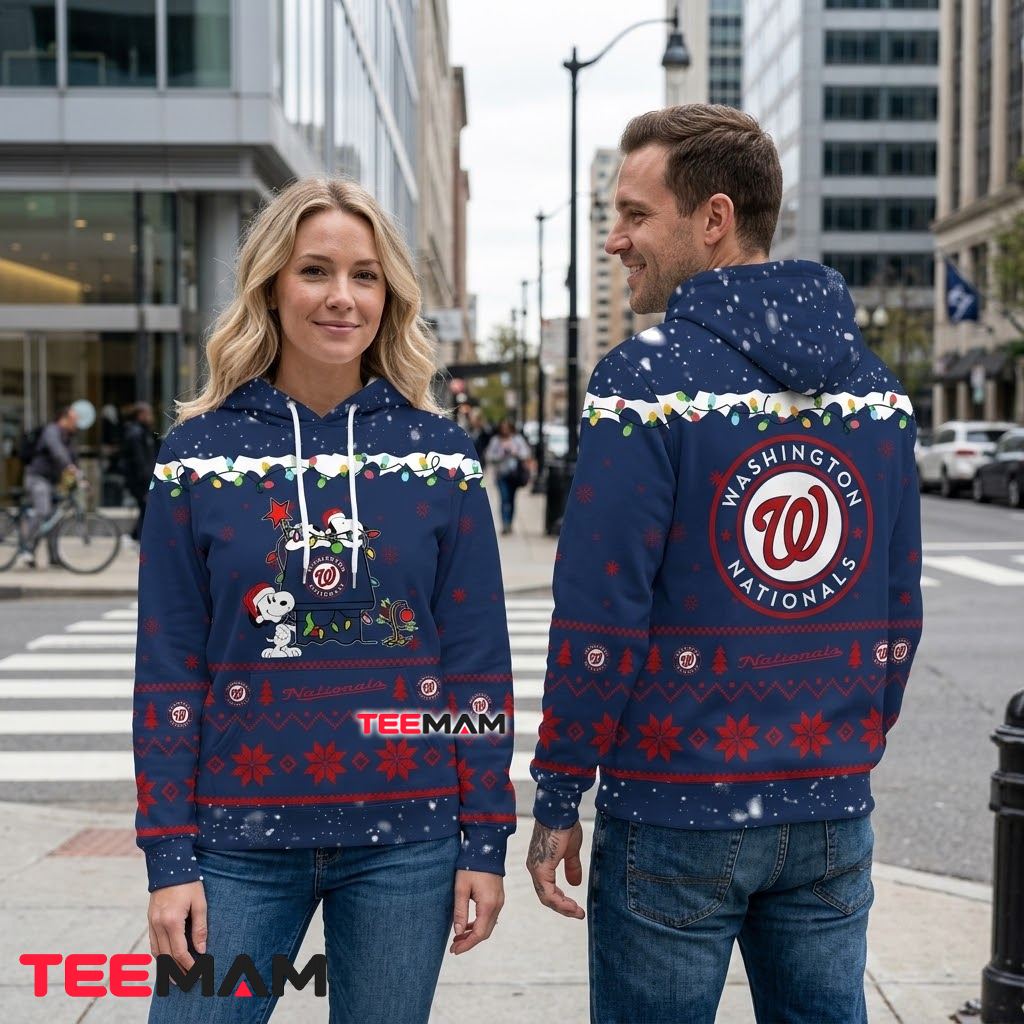 Washington Nationals 3D Hoodie Snoopy Christmas Doghouse Back Washington Nationals 3D Hoodie Snoopy Christmas Doghouse Back