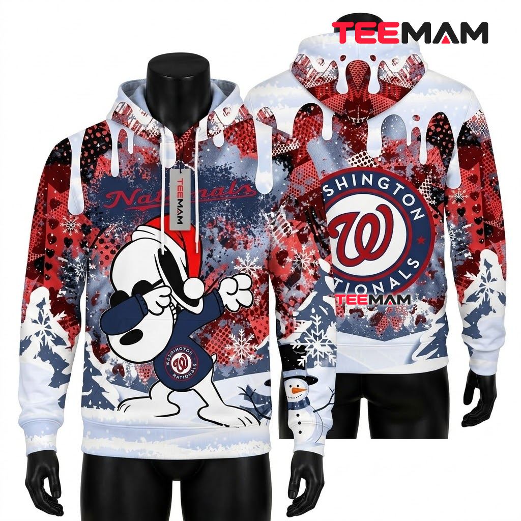 Washington Nationals 3D Hoodie Snoopy Dabbing Christmas Snow Front