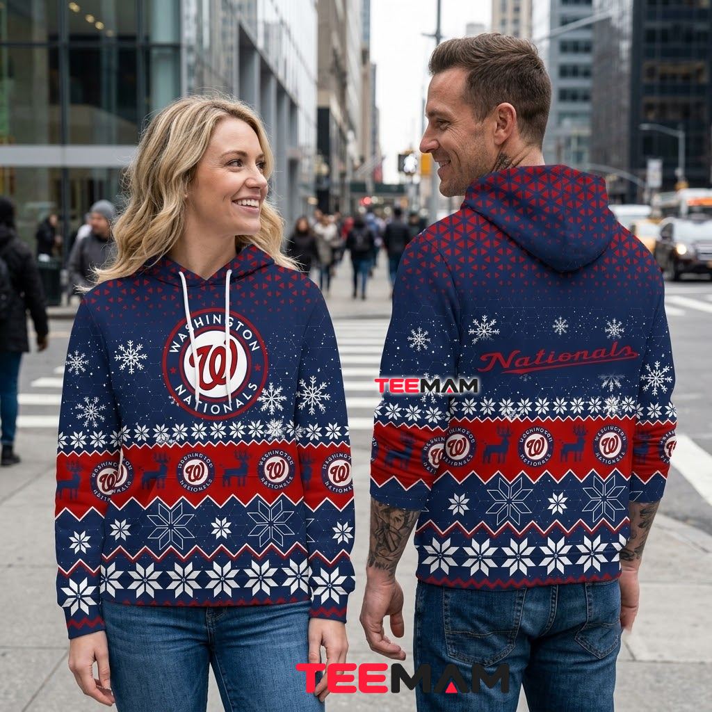 Washington Nationals 3D Hoodie Snowflake Reindeer Christmas Pattern Back Washington Nationals 3D Hoodie Snowflake Reindeer Christmas Pattern Back