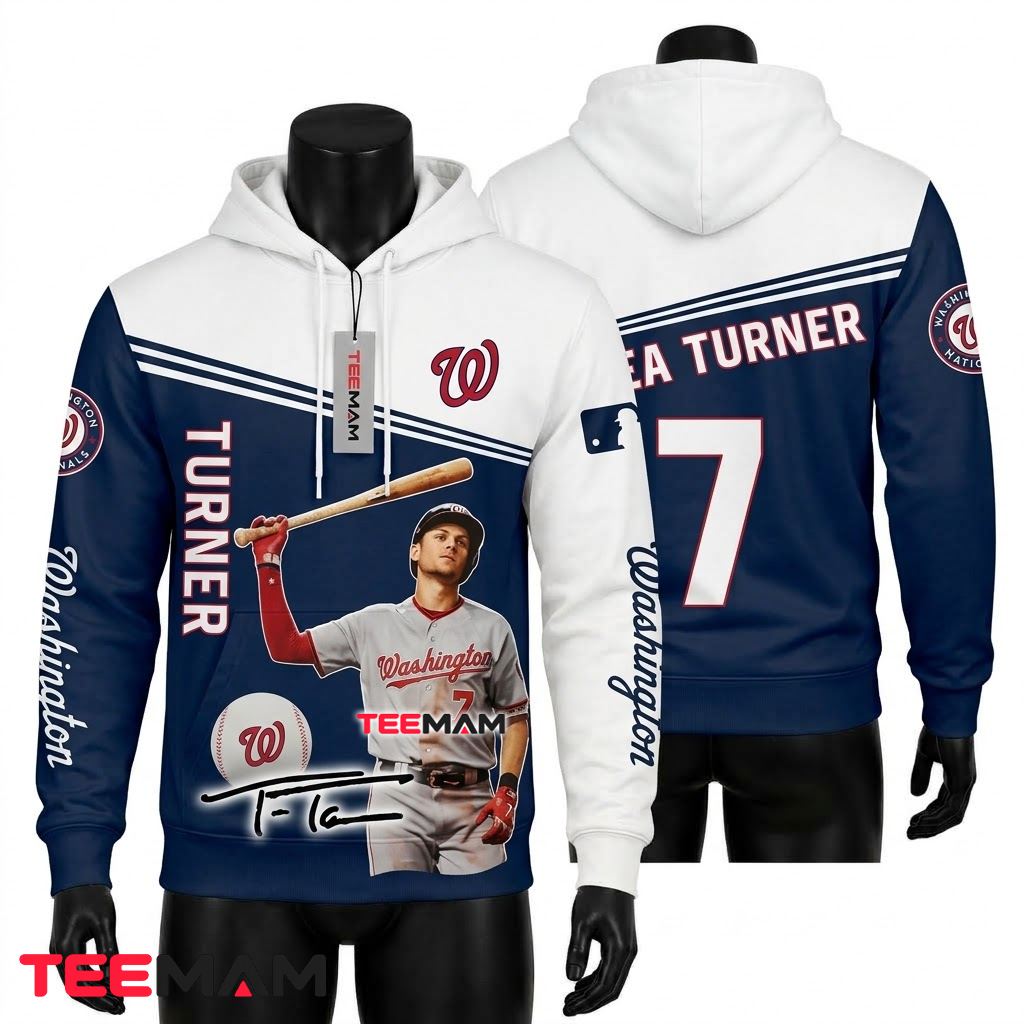 Washington Nationals 3D Hoodie Trea Turner 7 Player Portrait Front