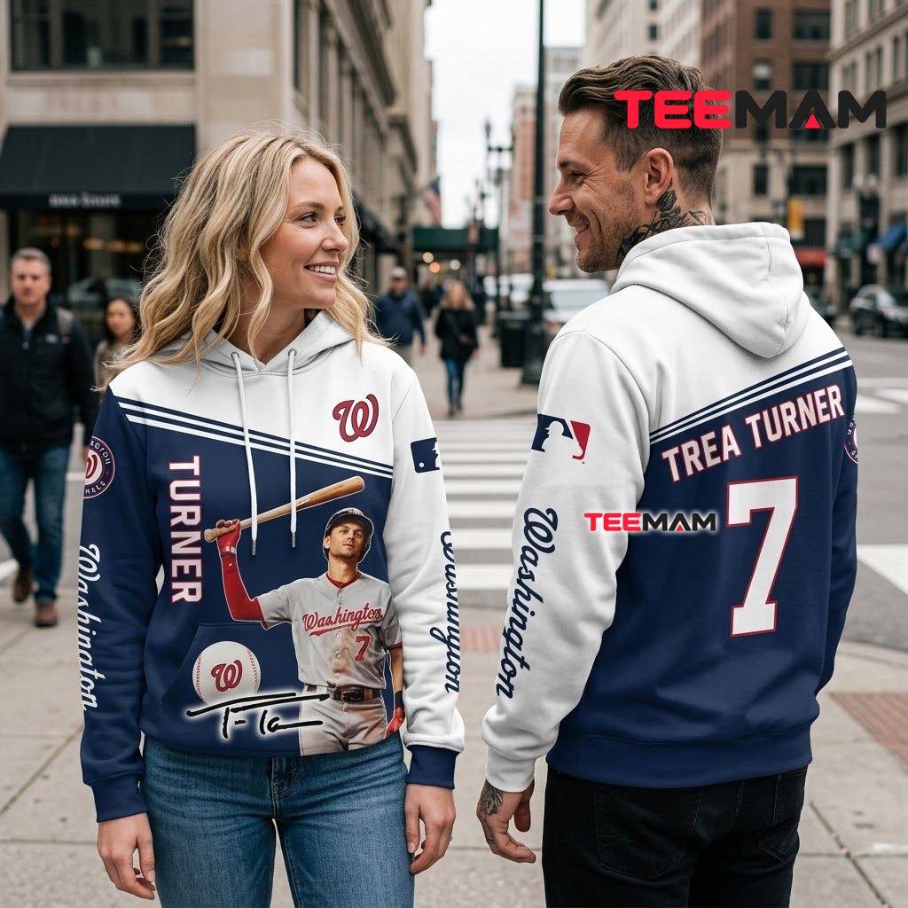 Washington Nationals 3D Hoodie Trea Turner 7 Player Portrait Back Washington Nationals 3D Hoodie Trea Turner 7 Player Portrait Back