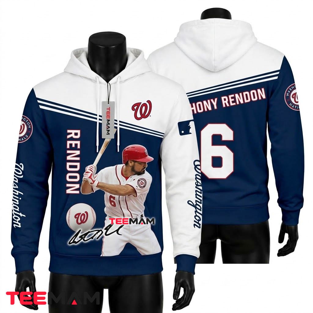 Washington Nationals All Over Print 3D Hoodie Anthony Rendon 6 Player Portrait Front
