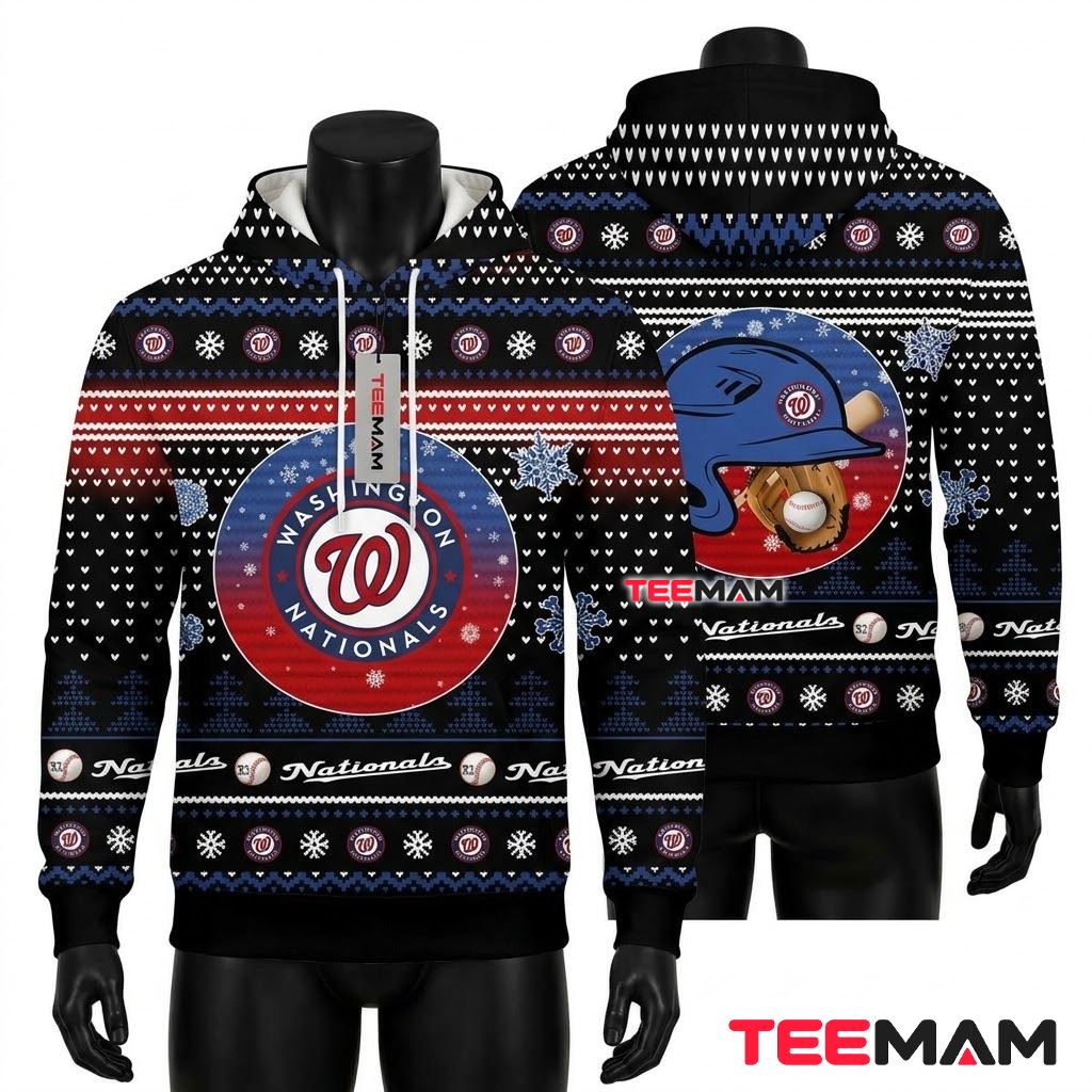 Washington Nationals All Over Print 3D Hoodie Batting Helmet Christmas Snowflake Front