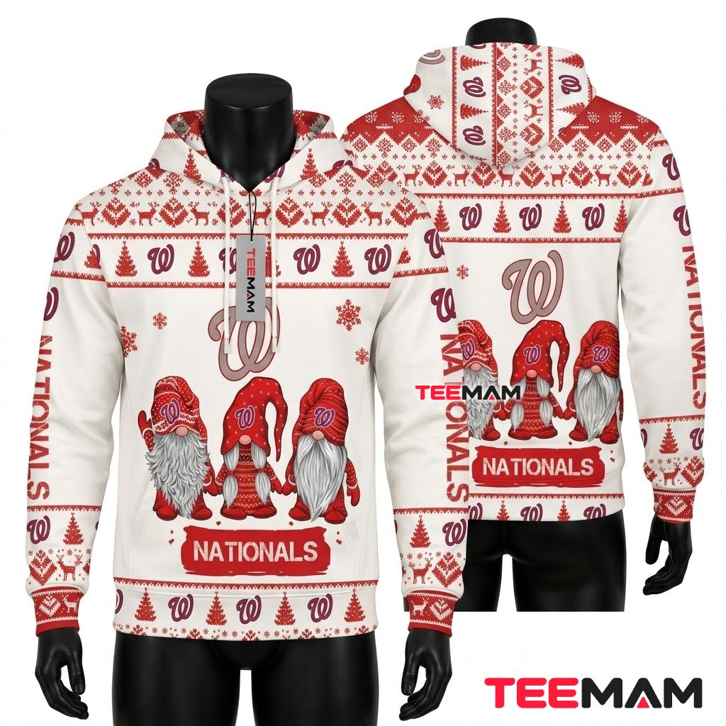 Washington Nationals All Over Print 3D Hoodie Christmas Gnomes Trio Front