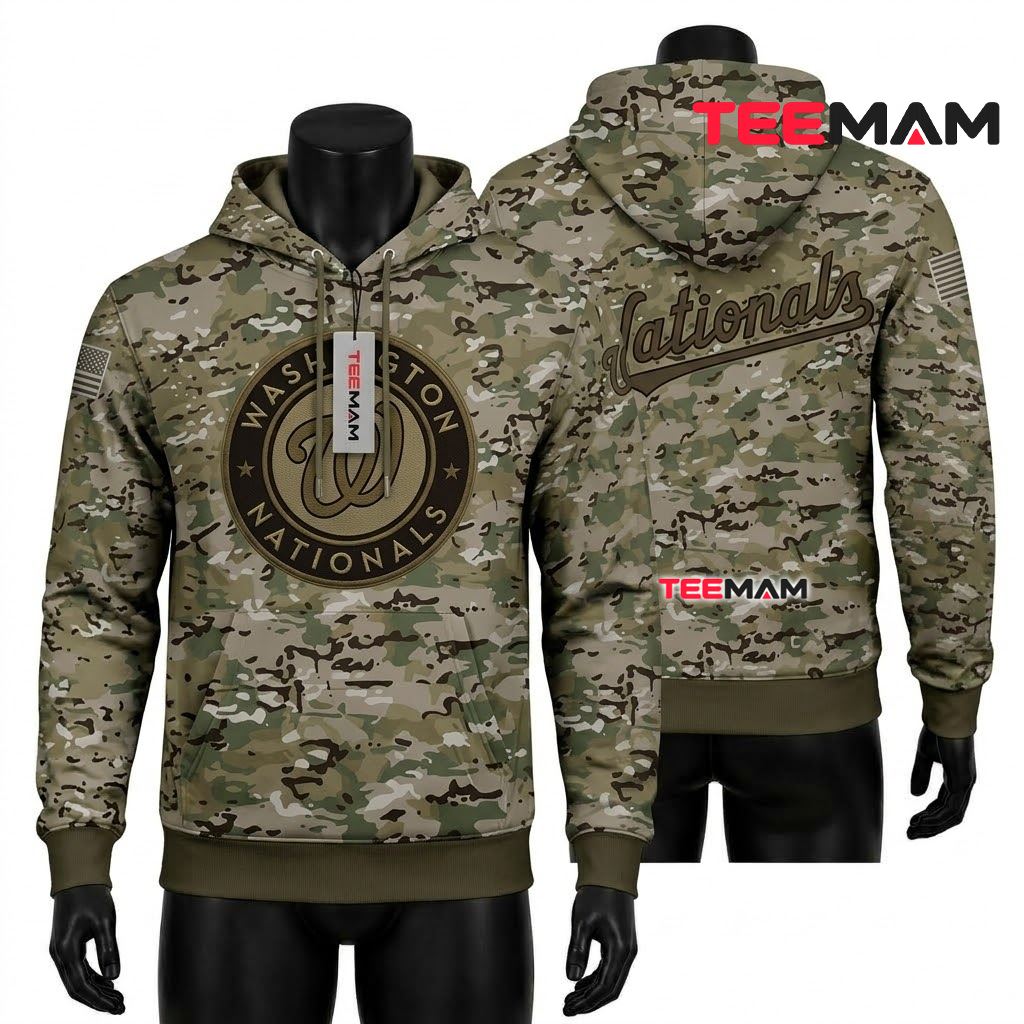 Washington Nationals All Over Print 3D Hoodie Desert Camouflage Front