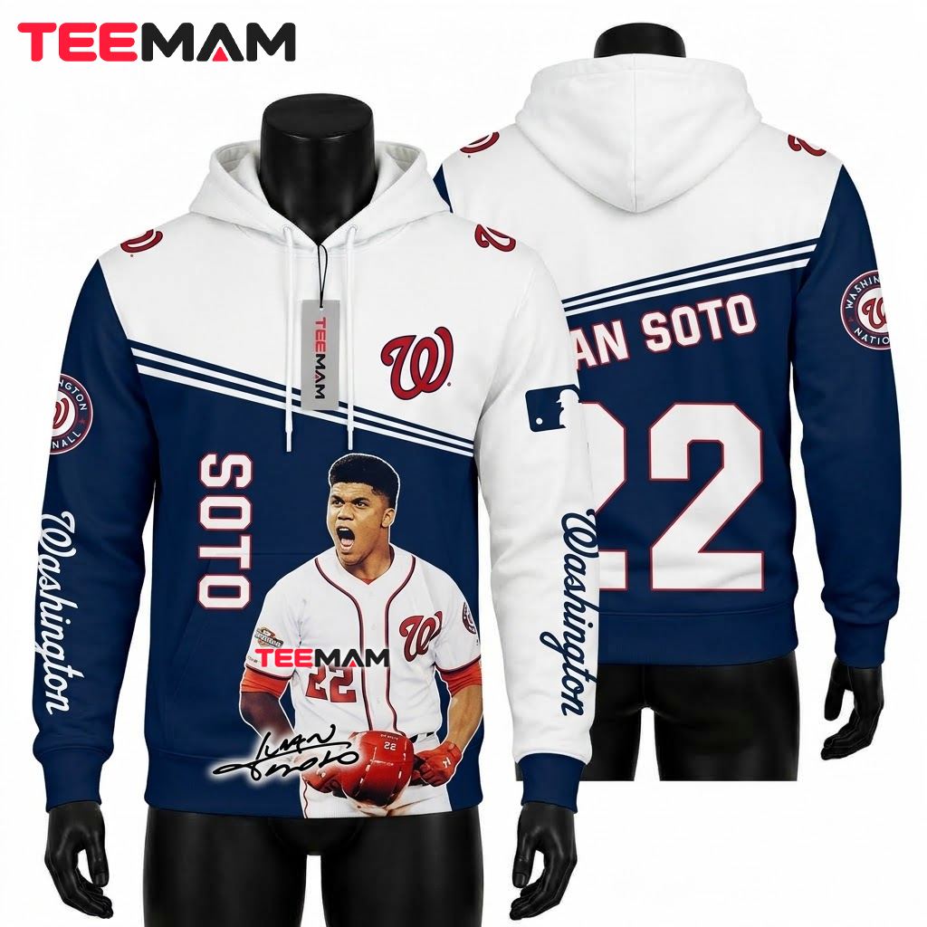 Washington Nationals All Over Print 3D Hoodie Juan Soto 22 Player Portrait Front