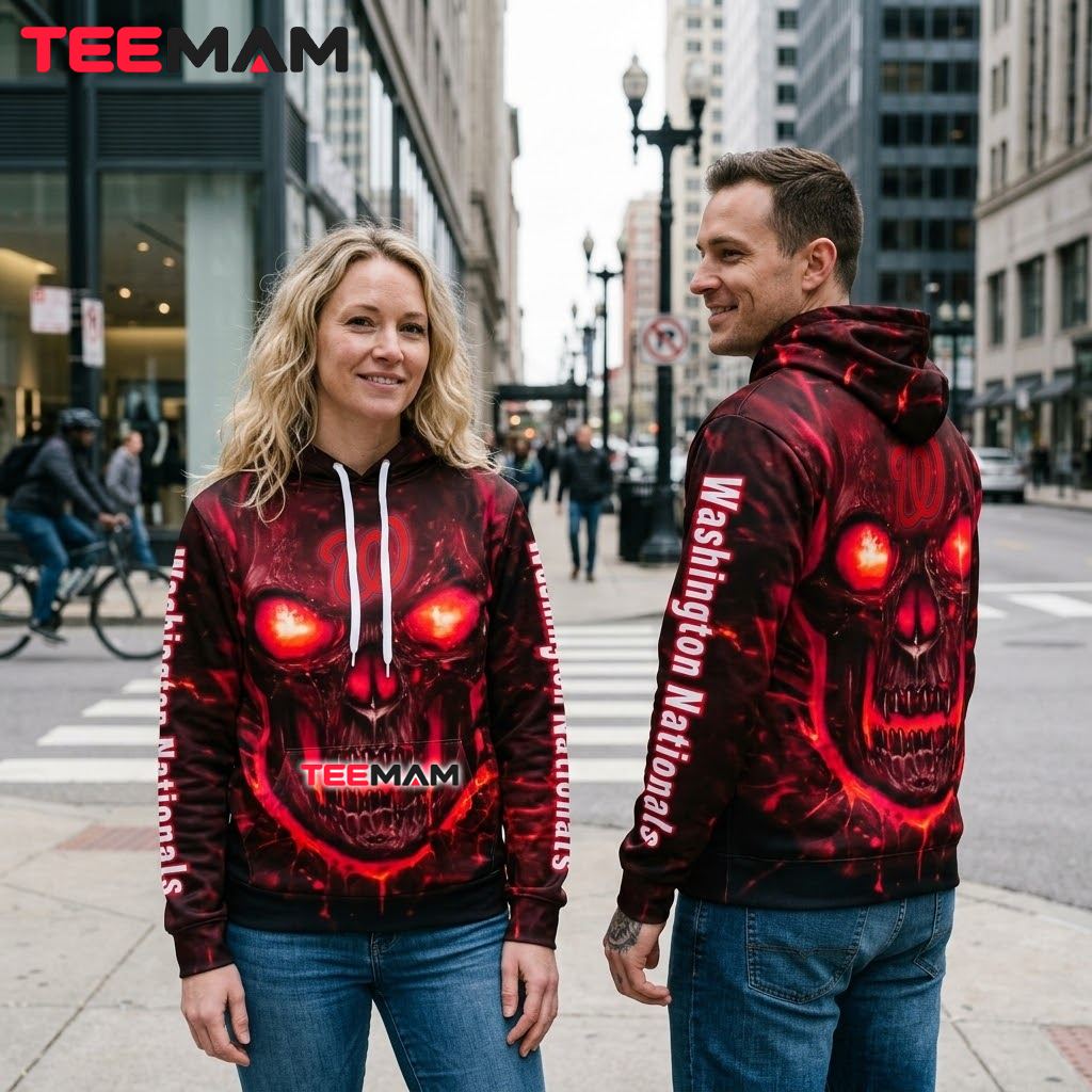 Washington Nationals All Over Print 3D Hoodie Skull Flame Red Back Washington Nationals All Over Print 3D Hoodie Skull Flame Red Back