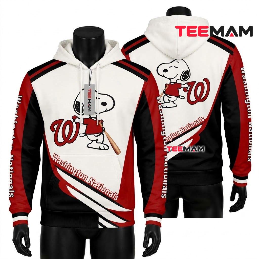 Washington Nationals All Over Print 3D Hoodie Snoopy Baseball Player Front