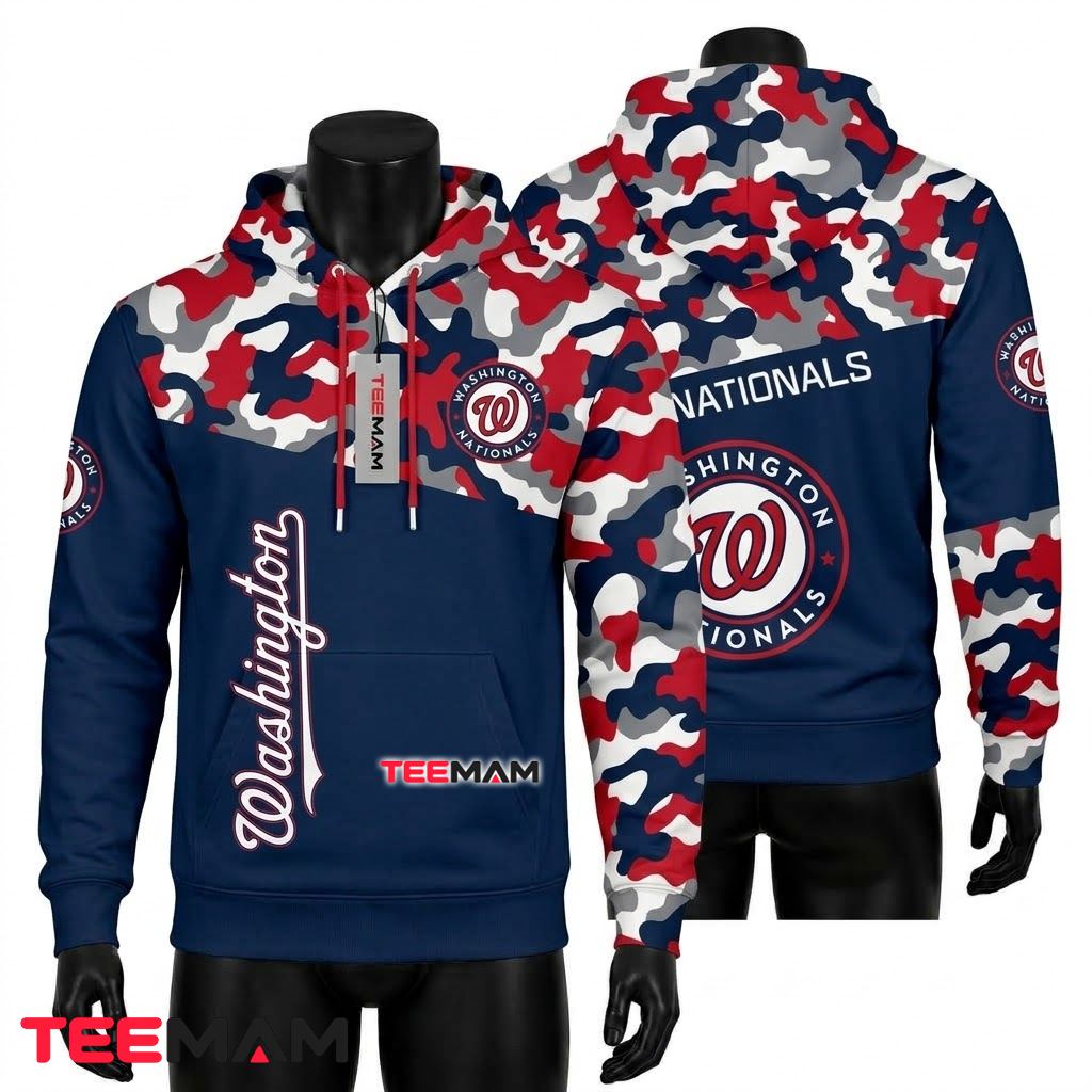 Washington Nationals All Over Print 3D Hoodie Team Color Camouflage Front