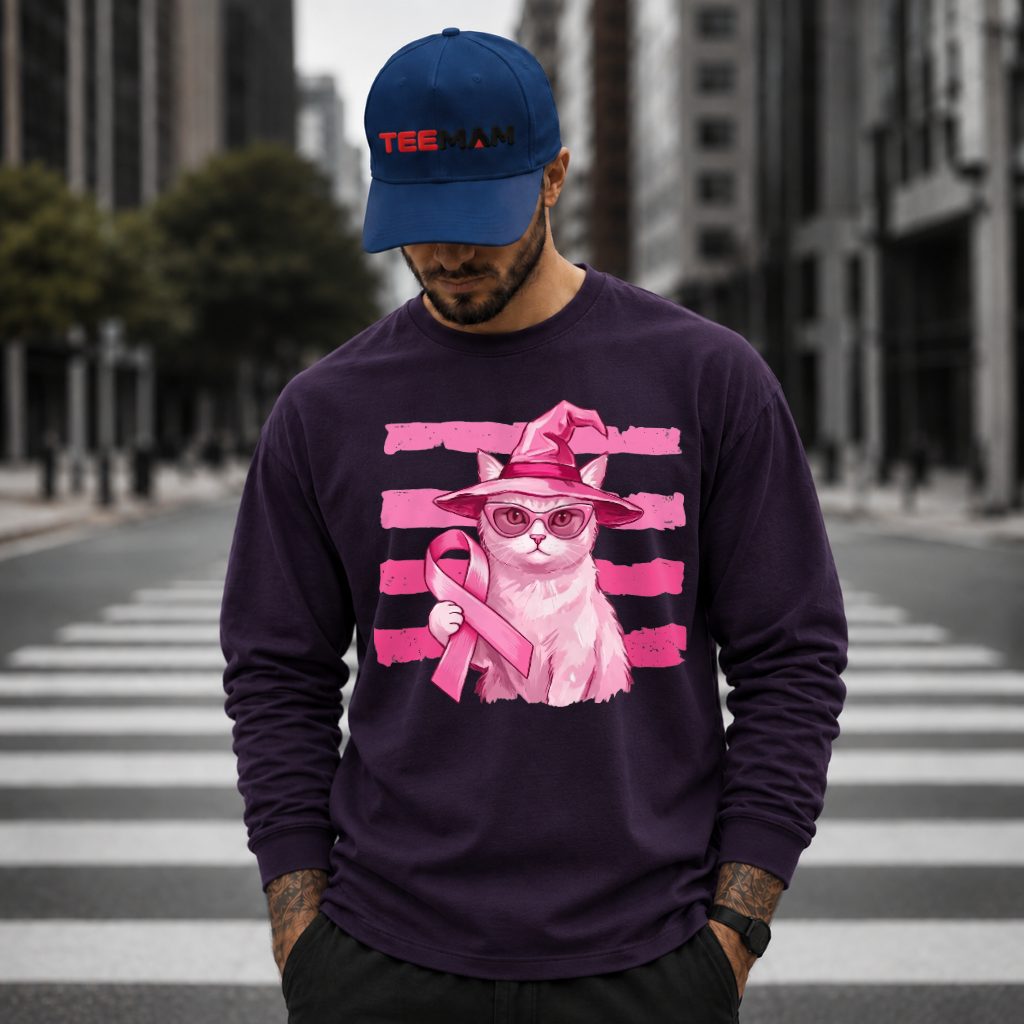 Witch Cat Sunglasses Pink Ribbon Awareness Long Sleeve Witch Cat Sunglasses Pink Ribbon Awareness Long Sleeve