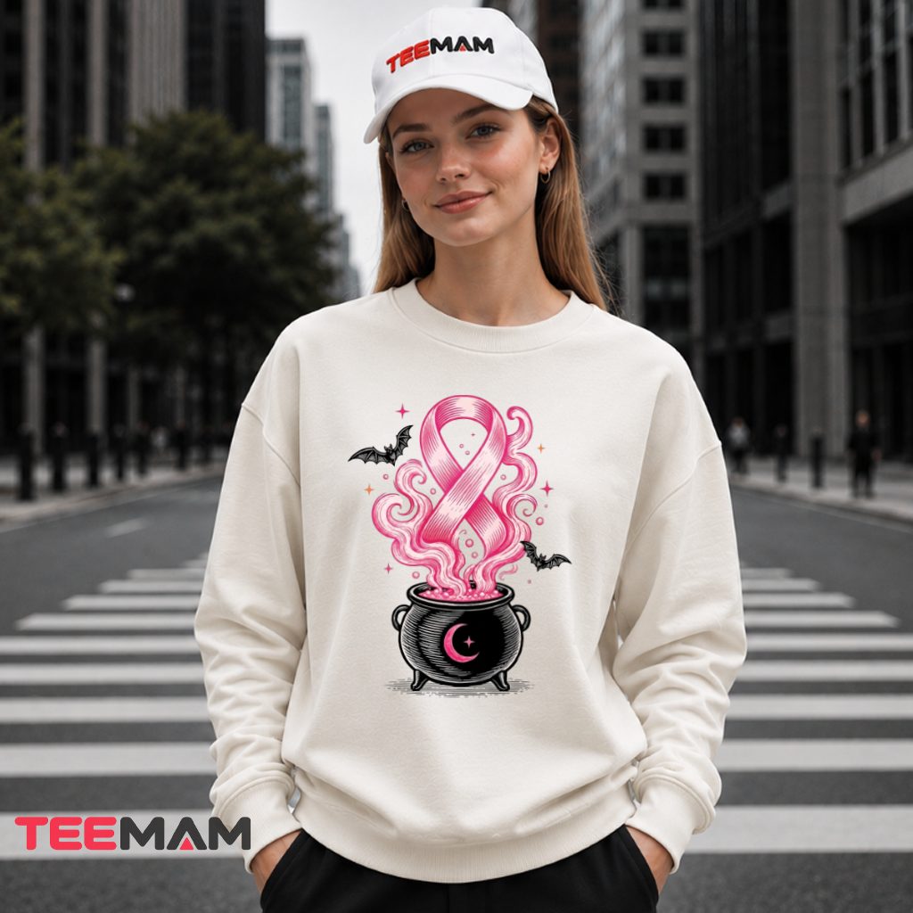 Witch Cauldron Pink Ribbon Smoke Bats Long Sleeve Witch Cauldron Pink Ribbon Smoke Bats Long Sleeve