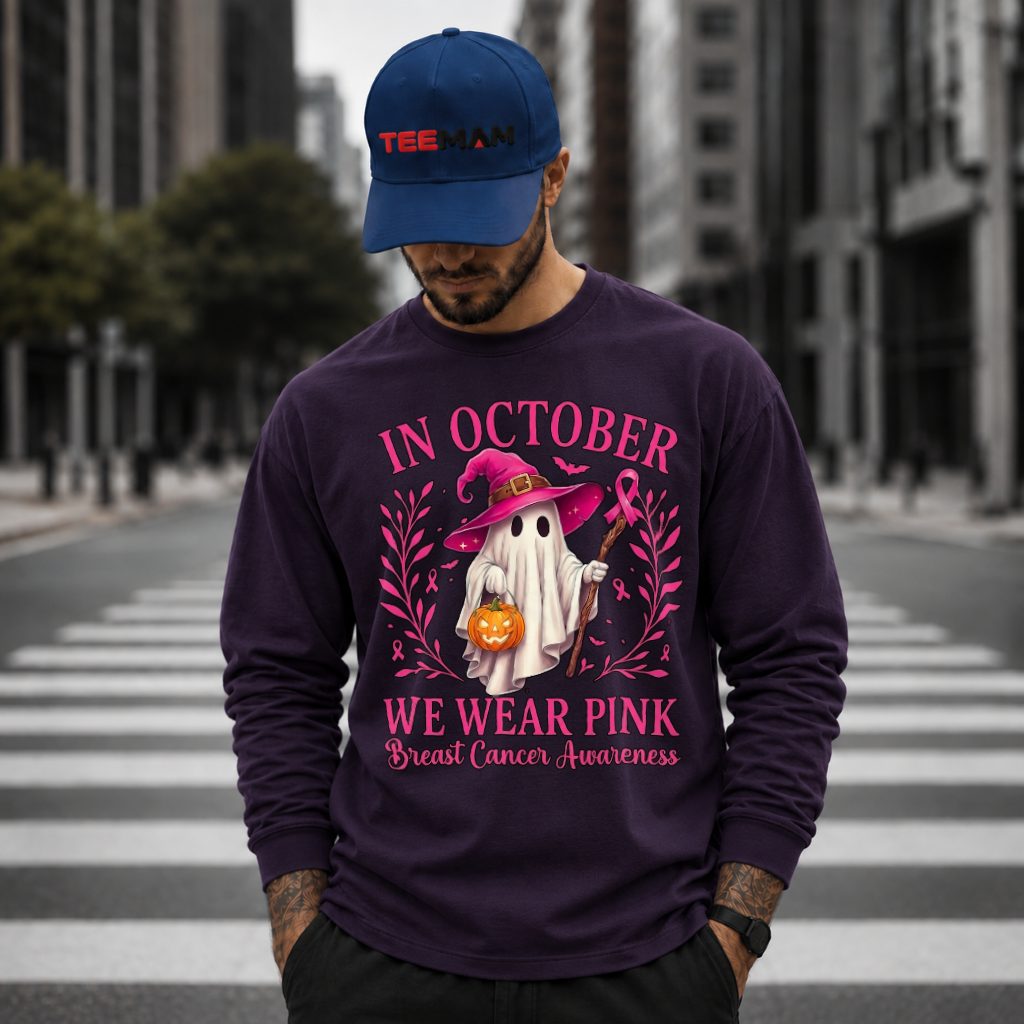 Witch Ghost Pumpkin Basket October Pink Long Sleeve Witch Ghost Pumpkin Basket October Pink Long Sleeve