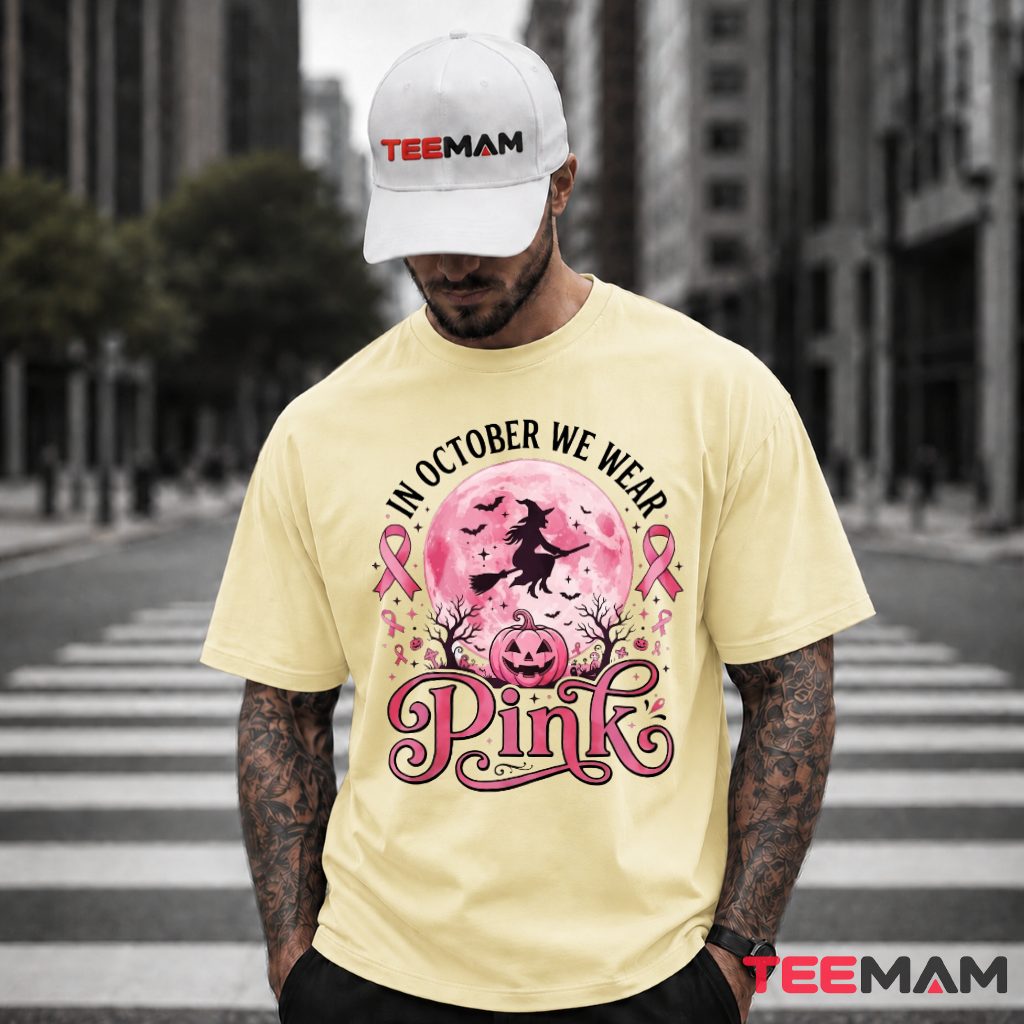 Witch Silhouette Moon Pumpkin October Pink T-Shirt