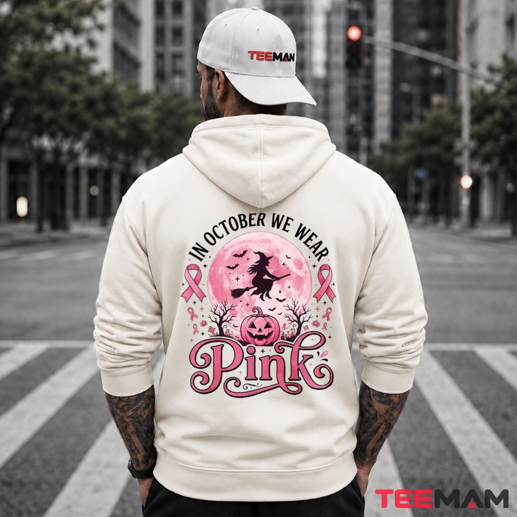Witch Silhouette Moon Pumpkin October Pink Hoodie Witch Silhouette Moon Pumpkin October Pink Hoodie