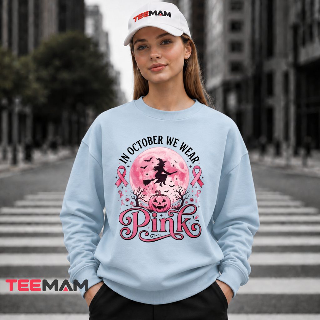 Witch Silhouette Moon Pumpkin October Pink Long Sleeve Witch Silhouette Moon Pumpkin October Pink Long Sleeve