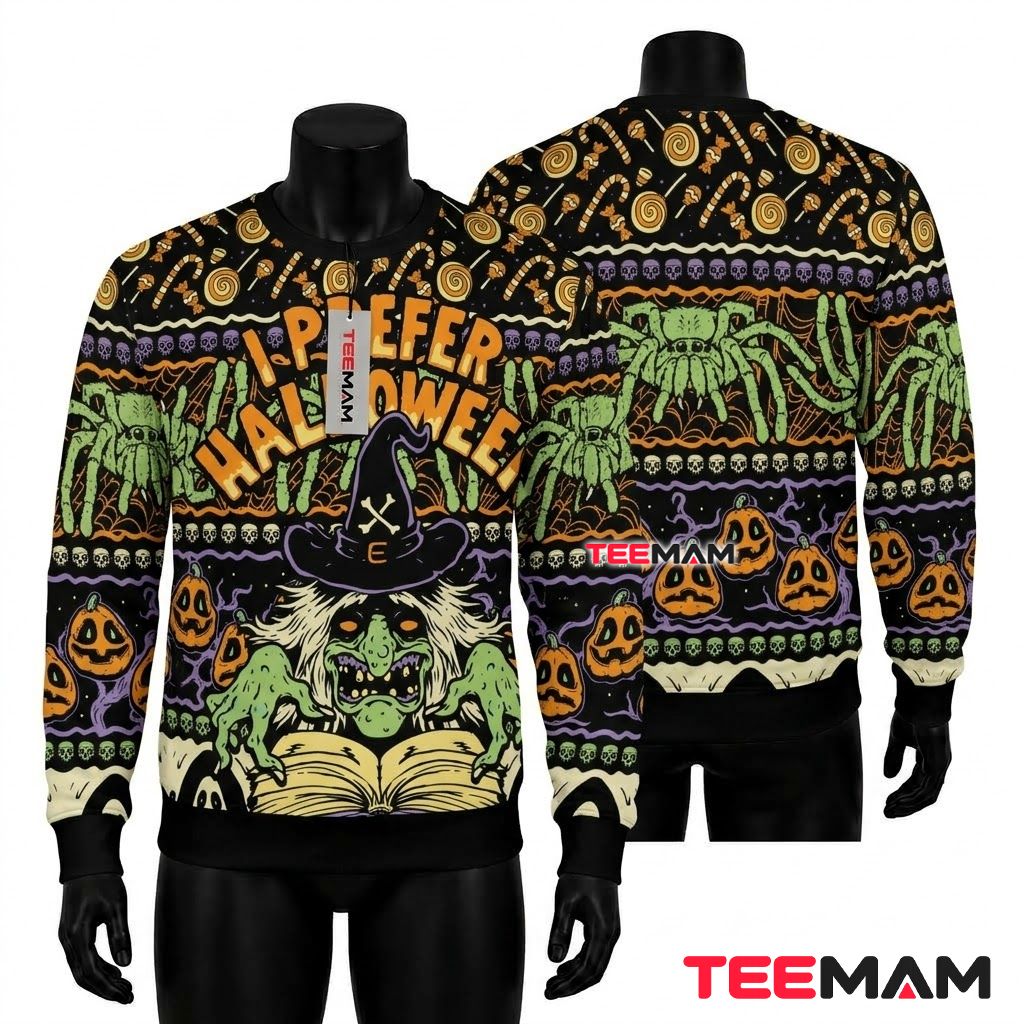 Witch Ugly Halloween Sweater I Prefer Spell Book Front