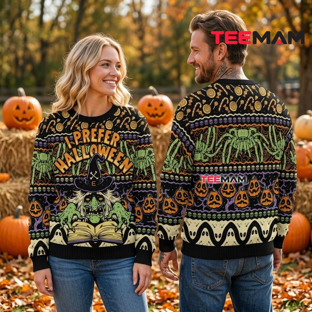 Witch Ugly Halloween Sweater I Prefer Spell Book Back Witch Ugly Halloween Sweater I Prefer Spell Book Back