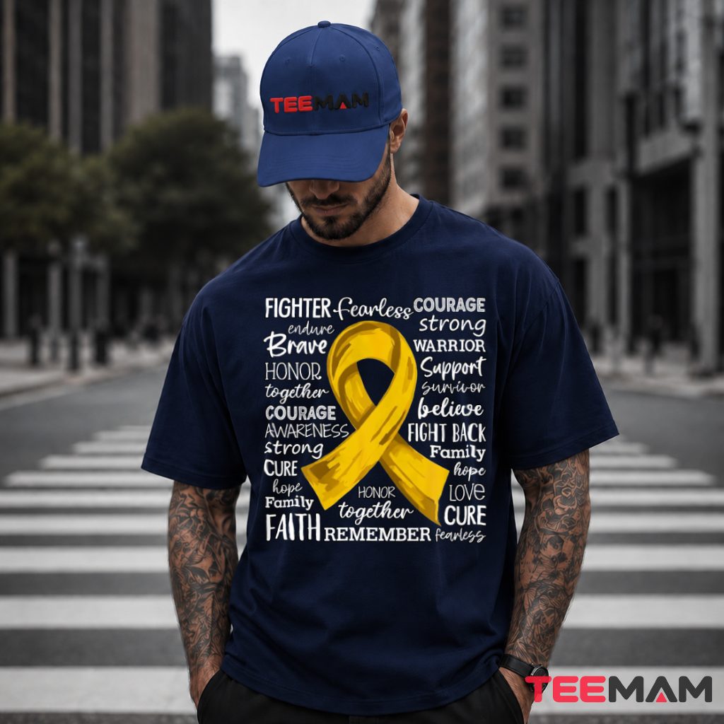 Word Cloud Gold Ribbon Fighter Courage T-Shirt
