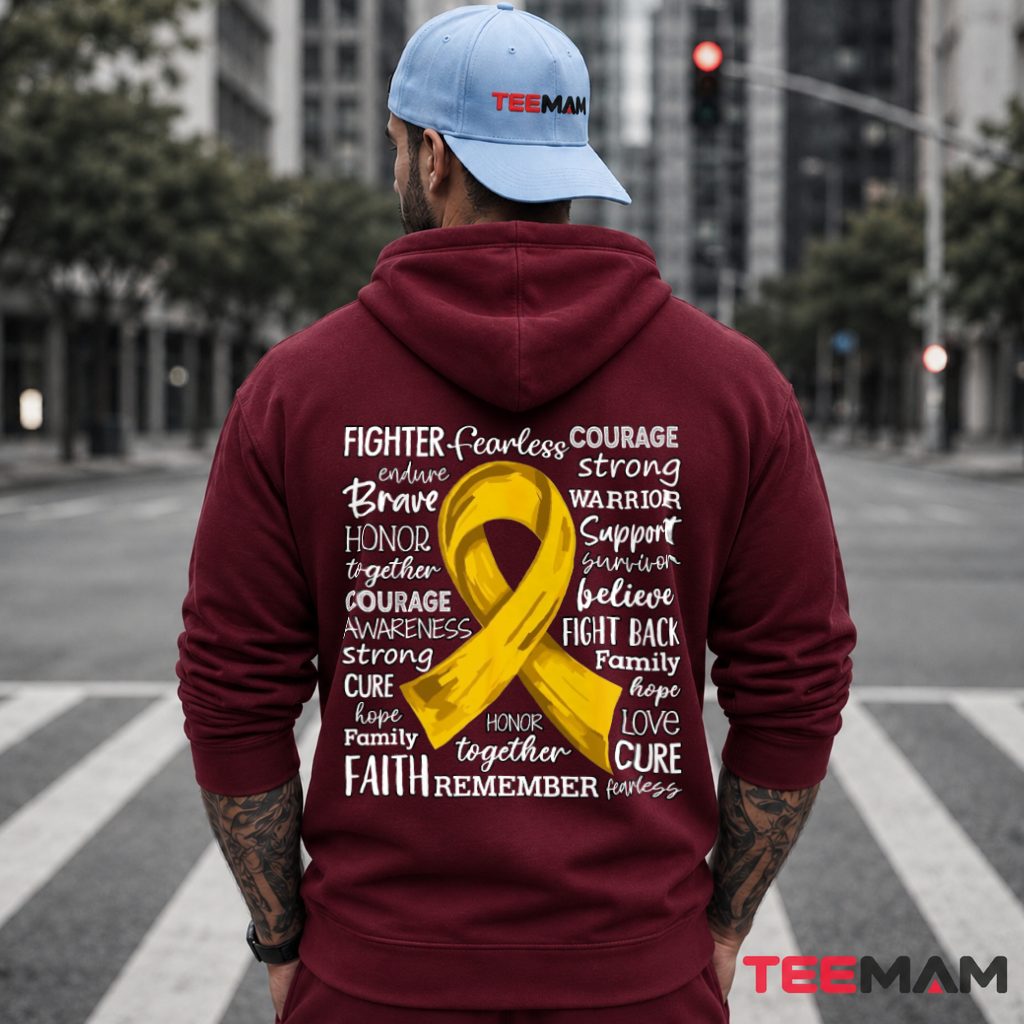 Word Cloud Gold Ribbon Fighter Courage Hoodie Word Cloud Gold Ribbon Fighter Courage Hoodie