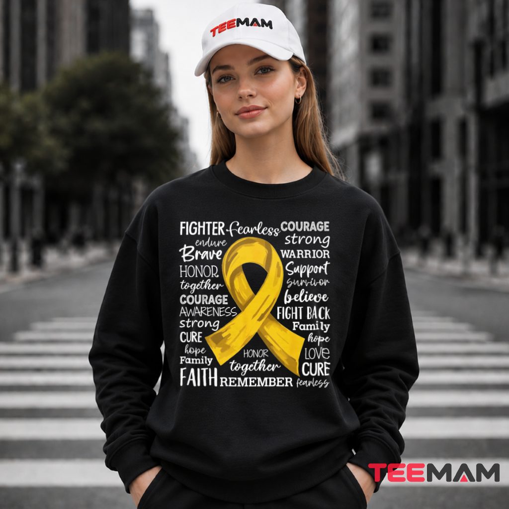 Word Cloud Gold Ribbon Fighter Courage Long Sleeve Word Cloud Gold Ribbon Fighter Courage Long Sleeve