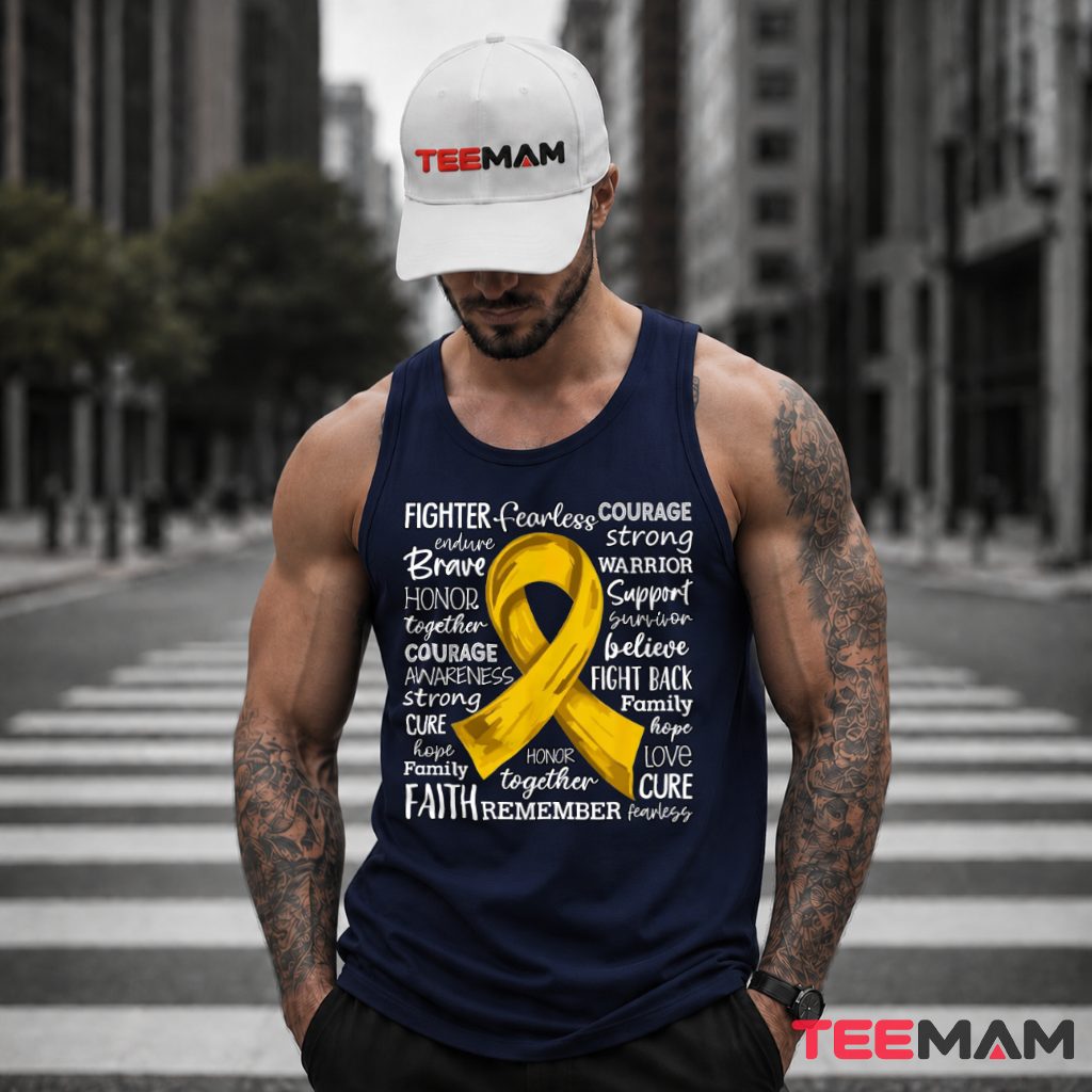 Word Cloud Gold Ribbon Fighter Courage Tank Top Word Cloud Gold Ribbon Fighter Courage Tank Top