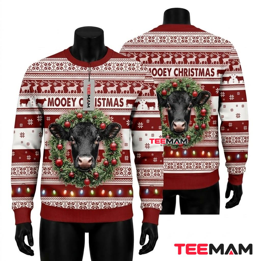 Wreath Cow Ugly Christmas Sweater Mooey Christmas Front