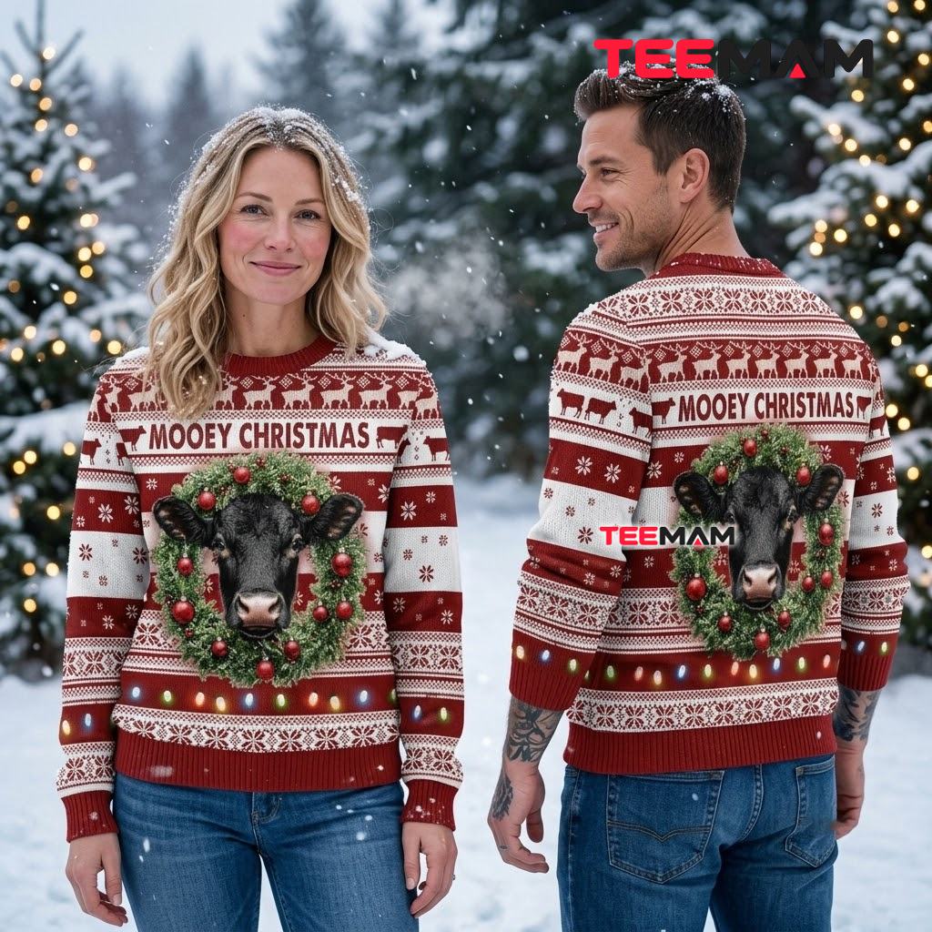 Wreath Cow Ugly Christmas Sweater Mooey Christmas Back Wreath Cow Ugly Christmas Sweater Mooey Christmas Back