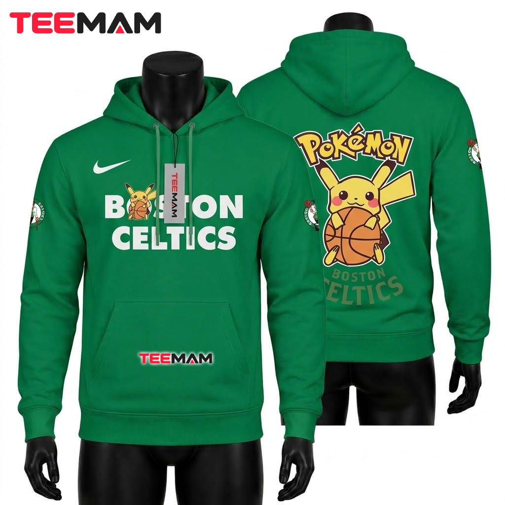 Boston Celtics 3D Hoodie Pokemon Pikachu Basketball Green