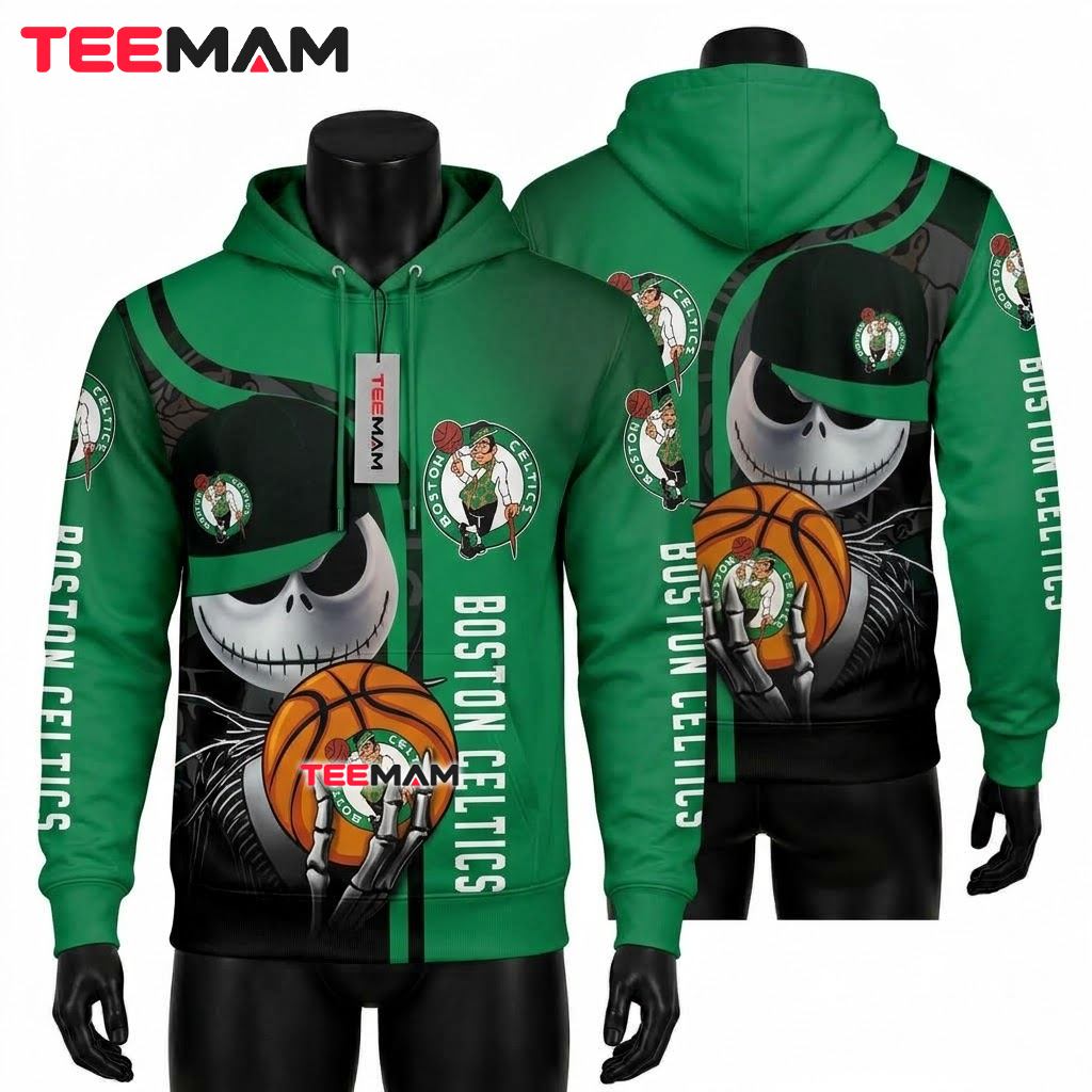 Boston Celtics All Over Print 3D Hoodie Jack Skellington Basketball Green Black