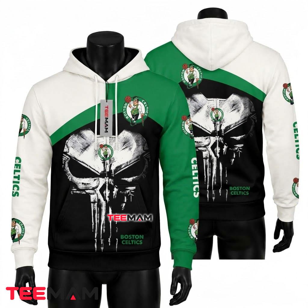 Boston Celtics All Over Print 3D Hoodie Punisher Skull Green