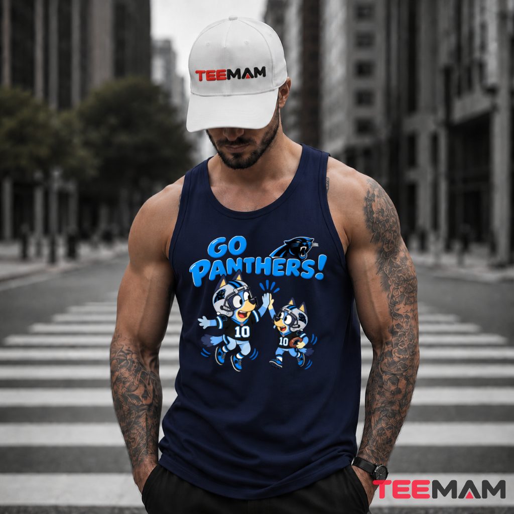 Carolina Panthers Bluey And Bingo High Five Football Tank Top Carolina Panthers Bluey And Bingo High Five Football Tank Top