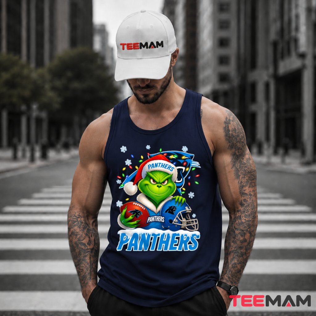 Carolina Panthers Cute Grinch Christmas Lights Tank Top Carolina Panthers Cute Grinch Christmas Lights Tank Top