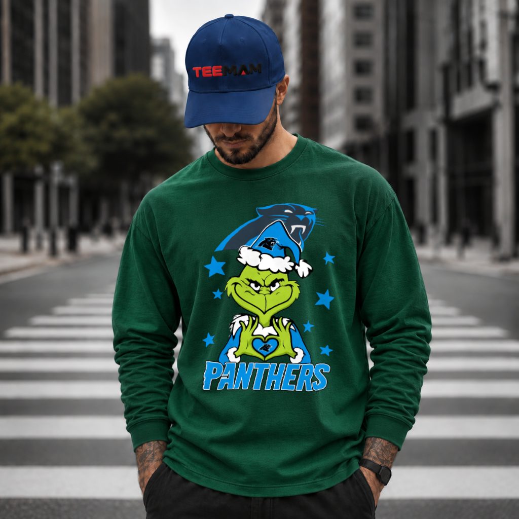 Carolina Panthers Grinch Christmas Heart Long Sleeve Carolina Panthers Grinch Christmas Heart Long Sleeve