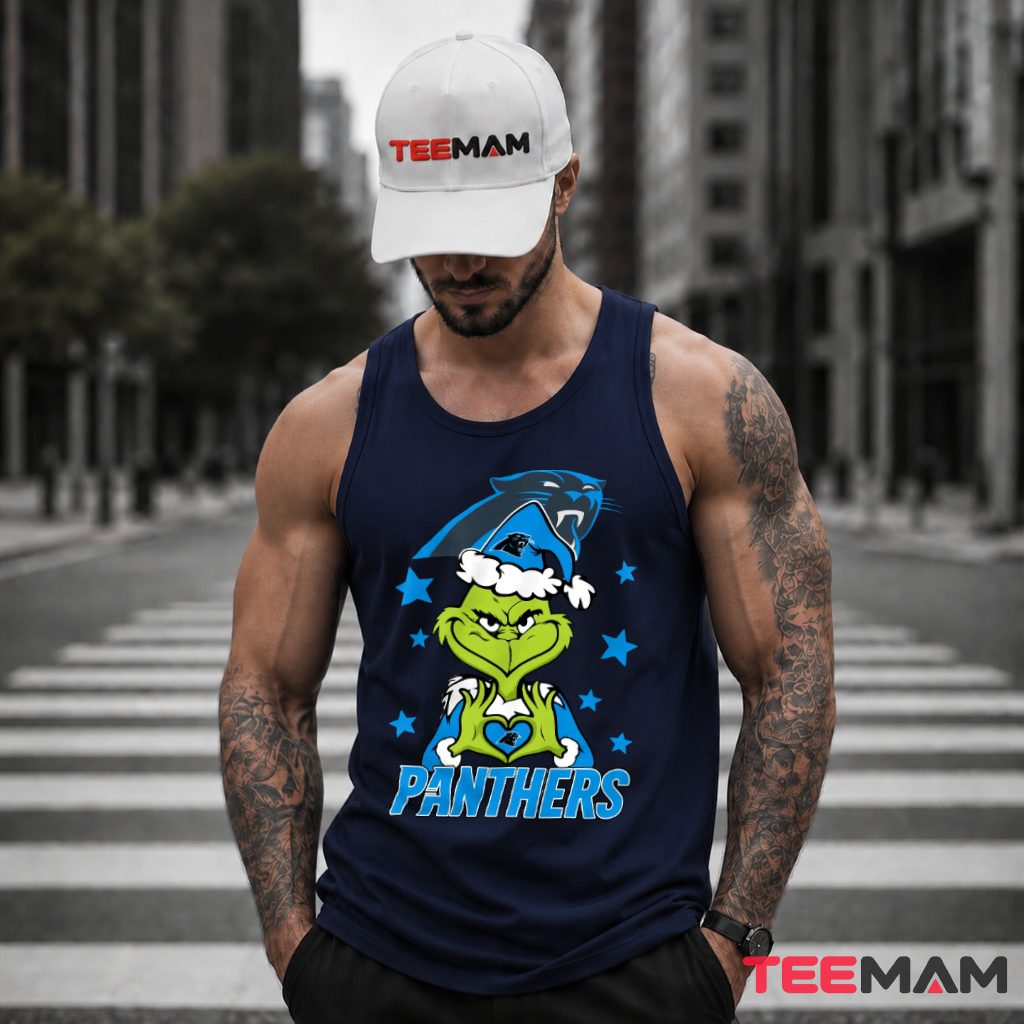Carolina Panthers Grinch Christmas Heart Tank Top Carolina Panthers Grinch Christmas Heart Tank Top