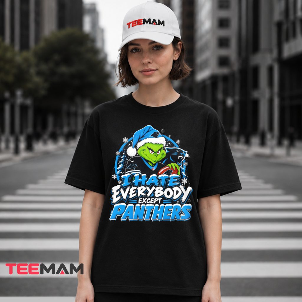 Carolina Panthers Grinch Hate Everybody Snowy Santa Hat T-Shirt