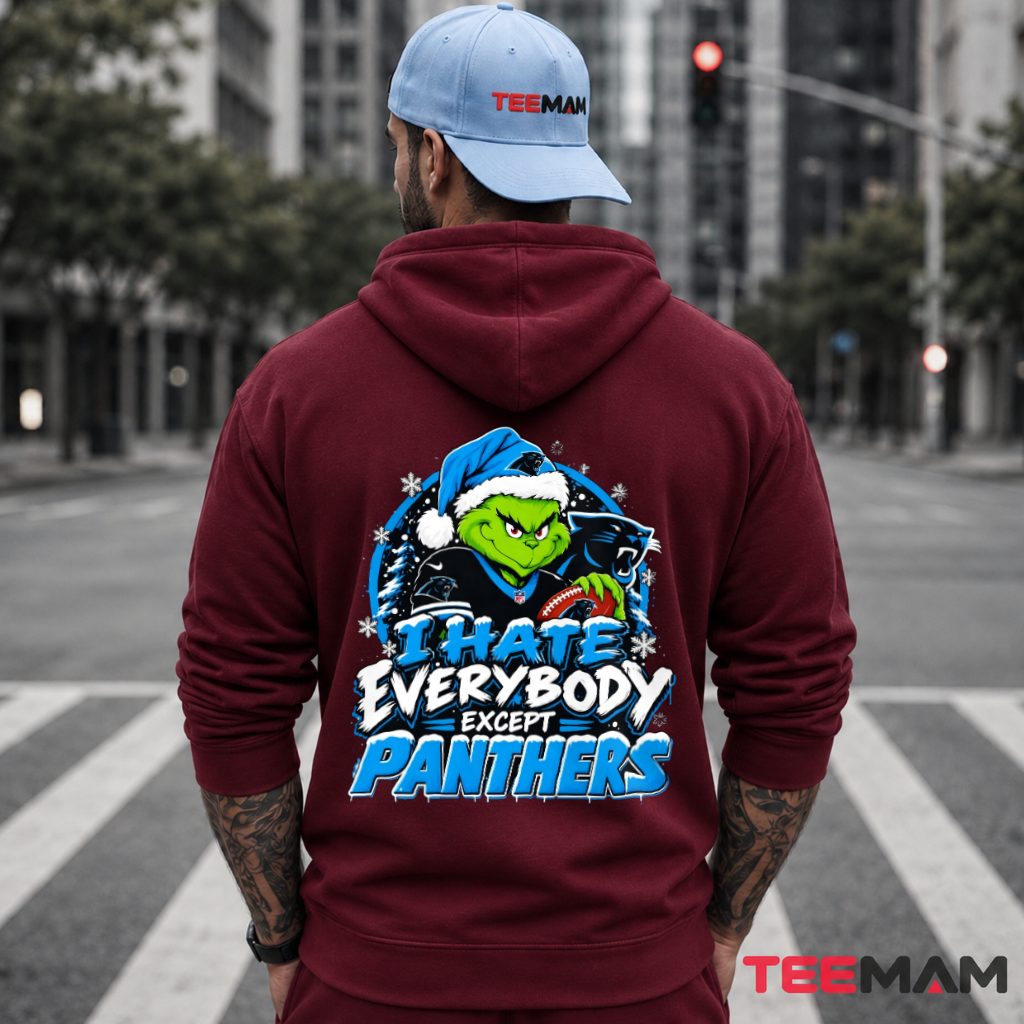 Carolina Panthers Grinch Hate Everybody Snowy Santa Hat Hoodie Carolina Panthers Grinch Hate Everybody Snowy Santa Hat Hoodie