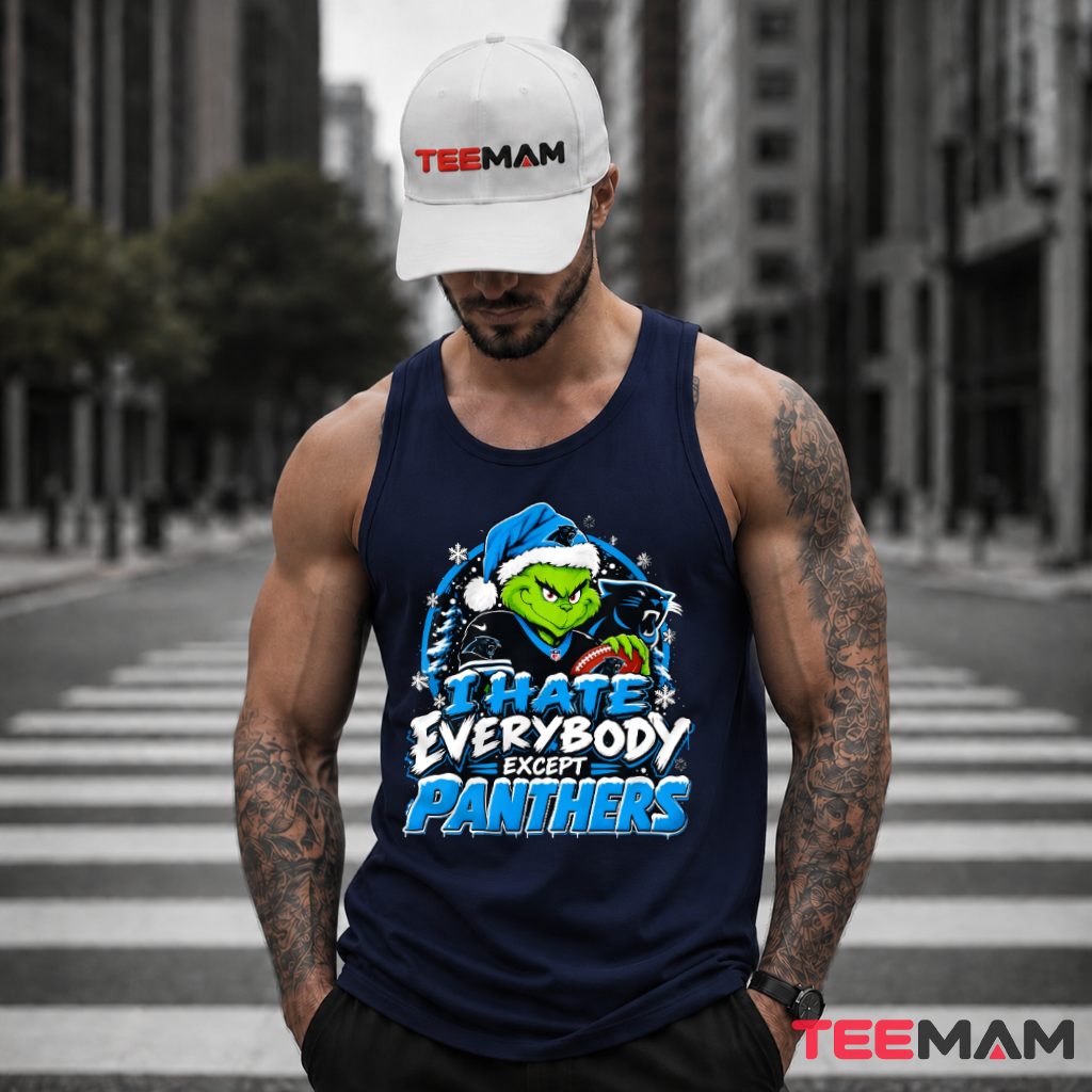 Carolina Panthers Grinch Hate Everybody Snowy Santa Hat Tank Top Carolina Panthers Grinch Hate Everybody Snowy Santa Hat Tank Top