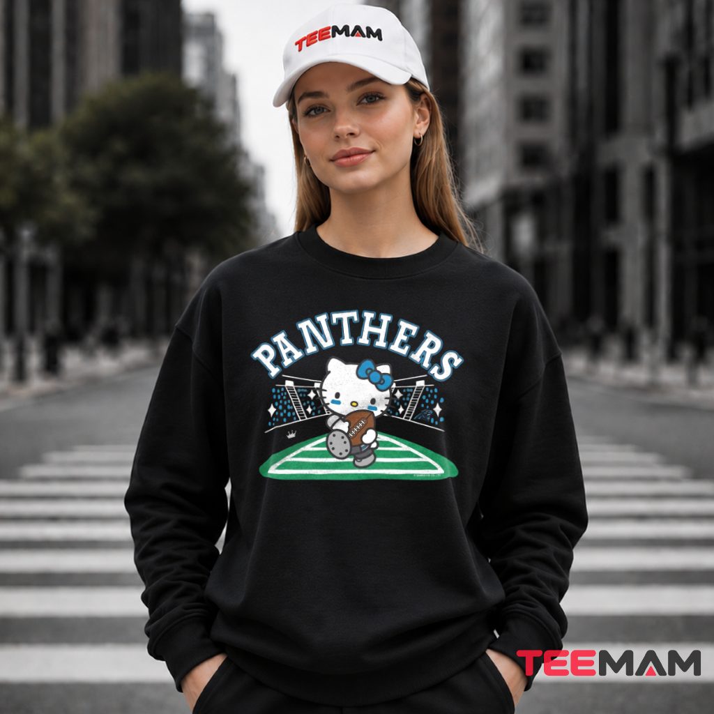 Carolina Panthers Hello Kitty Stadium Kicking Long Sleeve Carolina Panthers Hello Kitty Stadium Kicking Long Sleeve