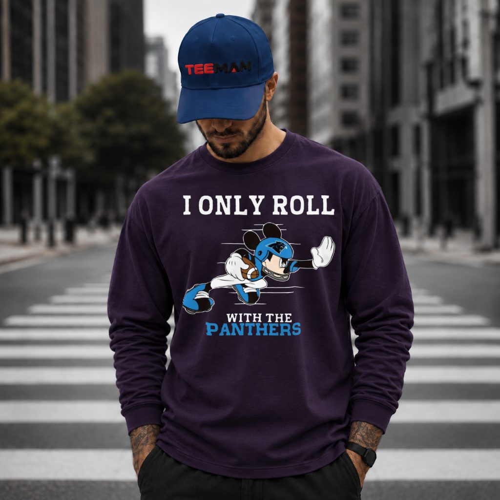 Carolina Panthers Mickey Mouse Rushing Player Long Sleeve Carolina Panthers Mickey Mouse Rushing Player Long Sleeve