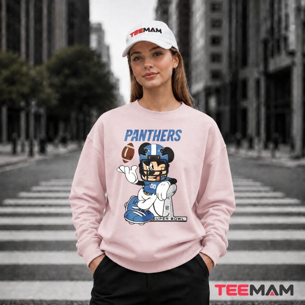 Carolina Panthers Mickey Mouse Super Bowl Trophy Long Sleeve Carolina Panthers Mickey Mouse Super Bowl Trophy Long Sleeve