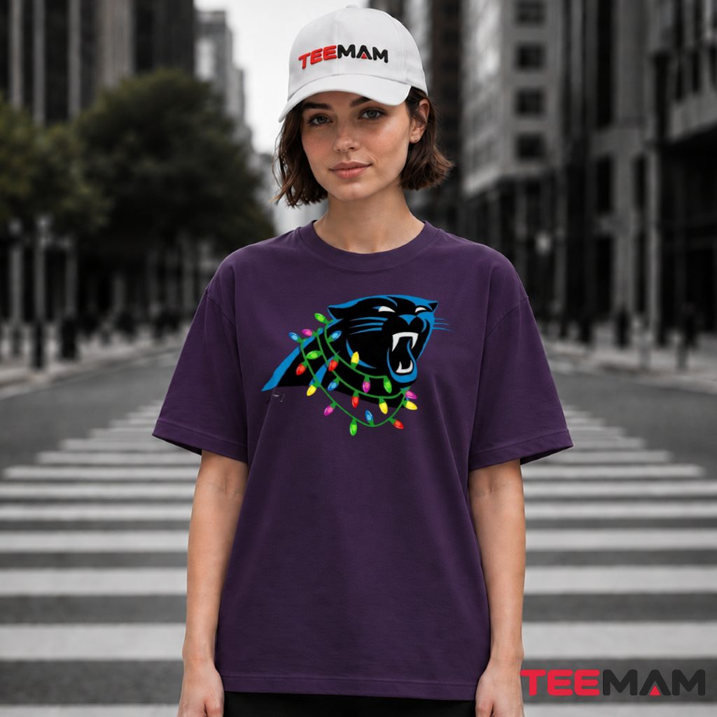 Carolina Panthers Panther Head Christmas Lights Logo T-Shirt