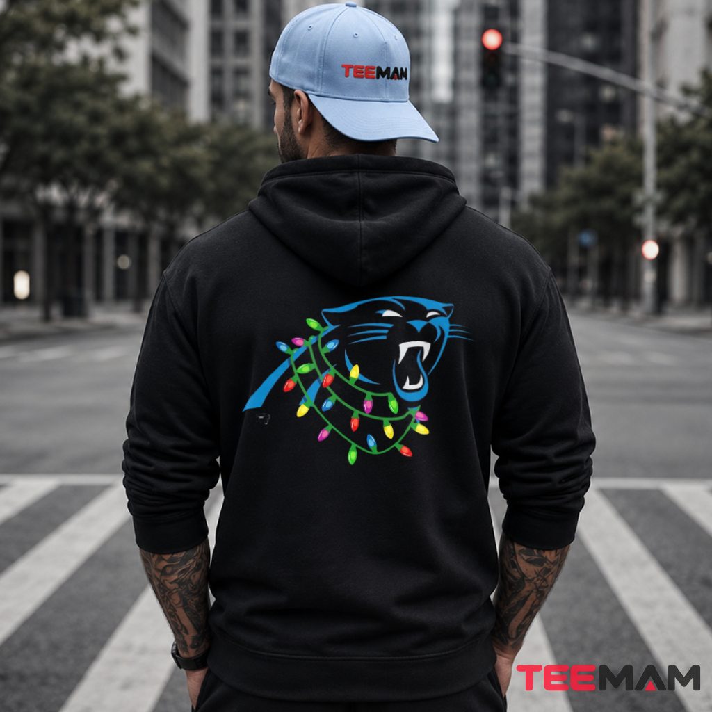 Carolina Panthers Panther Head Christmas Lights Logo Hoodie Carolina Panthers Panther Head Christmas Lights Logo Hoodie