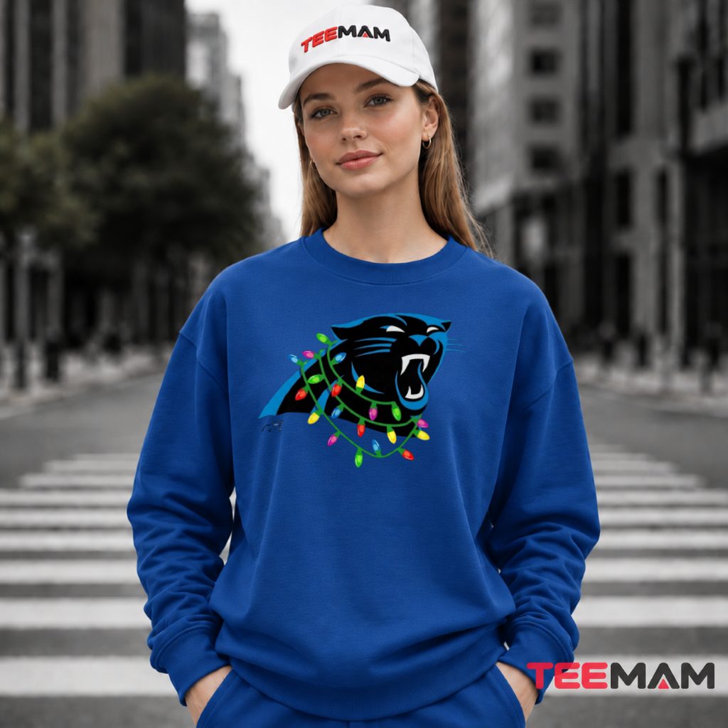 Carolina Panthers Panther Head Christmas Lights Logo Long Sleeve Carolina Panthers Panther Head Christmas Lights Logo Long Sleeve