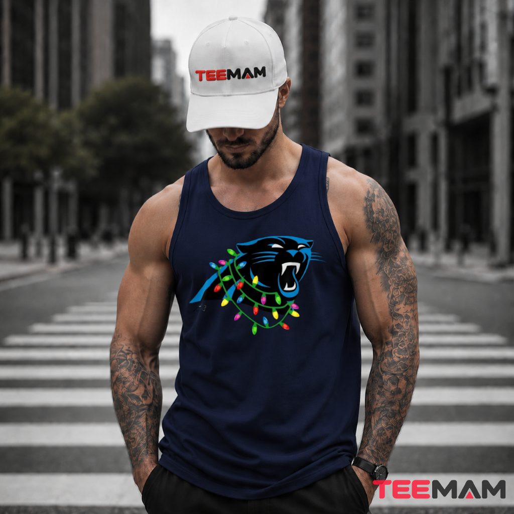 Carolina Panthers Panther Head Christmas Lights Logo Tank Top Carolina Panthers Panther Head Christmas Lights Logo Tank Top